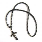 18inch Hematite Cross Pendant with Silver Jesus Stone Strands Necklace